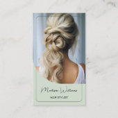 Haar Stylist Moderne Foto Sage Groen Visitekaartje (Voorkant)