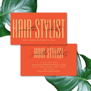 Haar stylist moderne typografie script sinaasappel visitekaartje