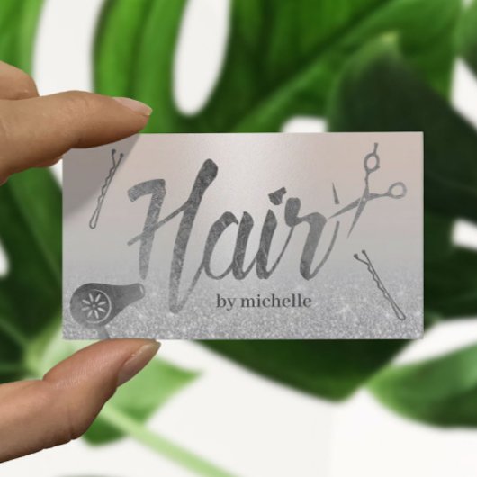 Haar Stylist Moderne Typografie Zilveren Glitter Visitekaartje