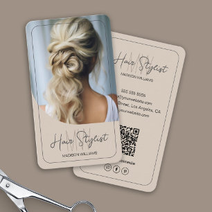 Haar Stylist Monogram Logo Foto Beige Visitekaartje