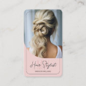 Haar Stylist Monogram Logo Foto Blush Roze Visitekaartje (Voorkant)