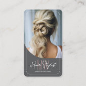Haar Stylist Monogram Logo Foto Grijs Visitekaartje (Voorkant)