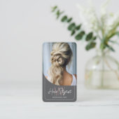 Haar Stylist Monogram Logo Foto Grijs Visitekaartje (Staand voorkant)