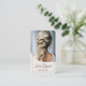 Haar Stylist Monogram Logo Foto Tan Visitekaartje (Staand voorkant)