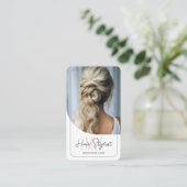 Haar Stylist Monogram Logo Foto Wit Visitekaartje (Staand voorkant)
