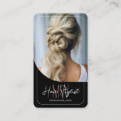 Haar Stylist Monogram Logo Foto Zwart Visitekaartje (Voorkant)