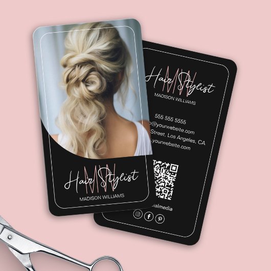 Haar Stylist Monogram Logo Foto Zwart Visitekaartje