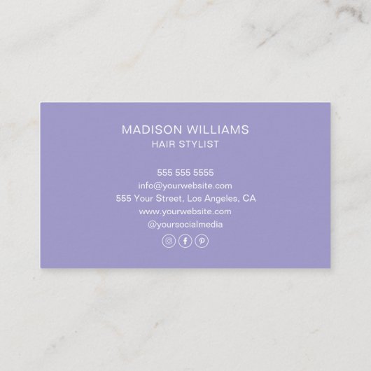 Haar stylist Monogram Logo Paarse Visitekaartje (Achterkant)