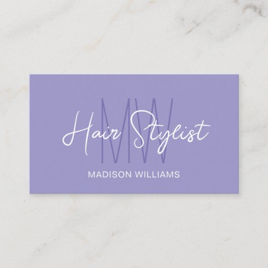 Haar stylist Monogram Logo Paarse Visitekaartje (Voorkant)