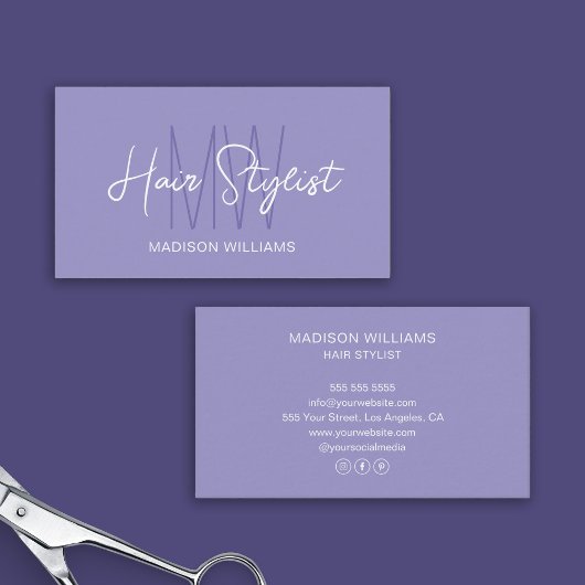 Haar stylist Monogram Logo Paarse Visitekaartje