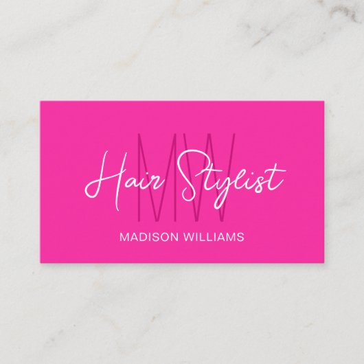 Haar Stylist Monogram Logo Roze Visitekaartje (Voorkant)