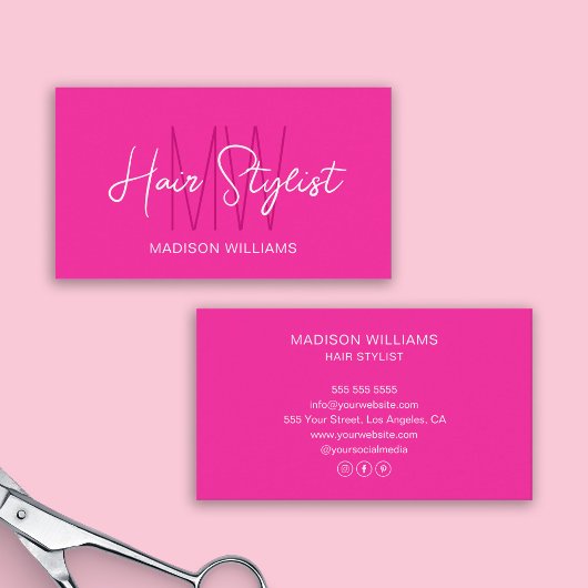 Haar Stylist Monogram Logo Roze Visitekaartje