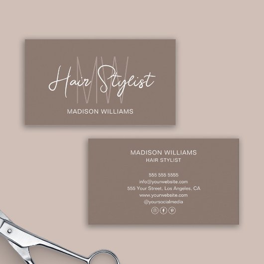 Haar stylist Monogram Logo Taupe Visitekaartje