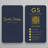 Haar Stylist Monogram Marine Blauw Goud QR Code Visitekaartje