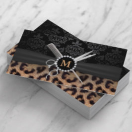 Haar Stylist Monogram Modern Leopard Print Visitekaartje