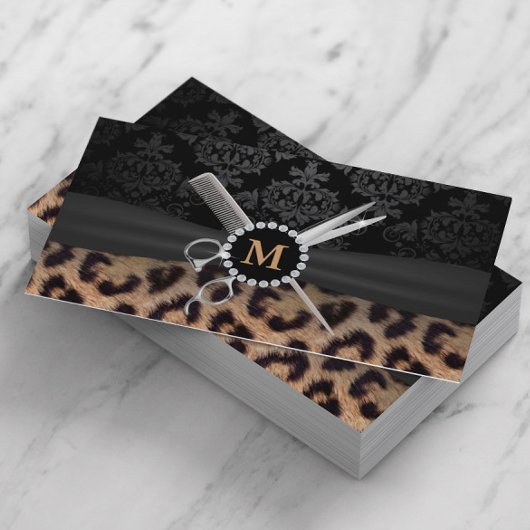 Haar Stylist Monogram Modern Leopard Print Visitekaartje