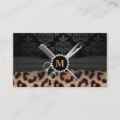Haar Stylist Monogram Modern Leopard Print Visitekaartje (Voorkant)
