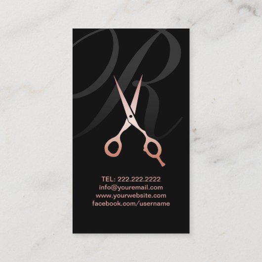 Haar Stylist Monogram Script Roos Gold Scissor Visitekaartje (Achterkant)