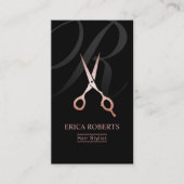 Haar Stylist Monogram Script Roos Gold Scissor Visitekaartje (Voorkant)
