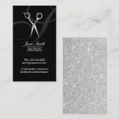 Haar Stylist Monogram Script Silver Scissor Modern Visitekaartje (Voorkant / Achterkant)
