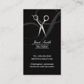 Haar Stylist Monogram Script Silver Scissor Modern Visitekaartje (Voorkant)