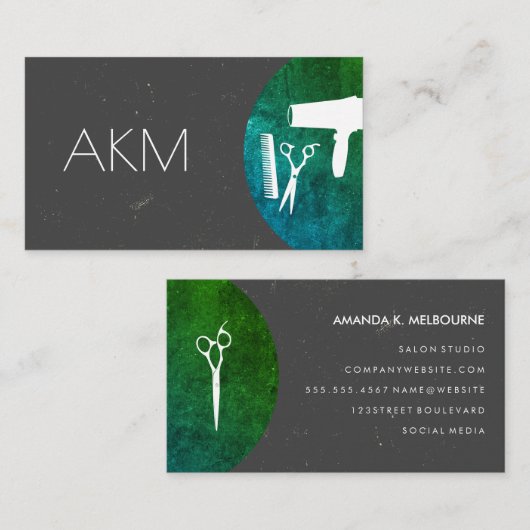 Haar Stylist Monogram Verfijnde textuur Visitekaartje (Voorkant / Achterkant)