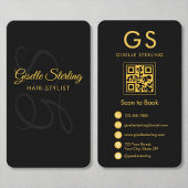 Haar Stylist Monogram Zwart Goud QR Code Schoonhei Visitekaartje