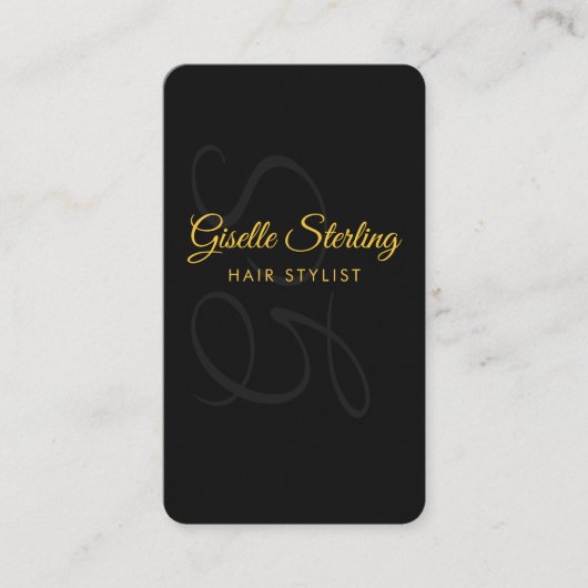 Haar Stylist Monogram Zwart Goud QR Code Schoonhei Visitekaartje (Voorkant)