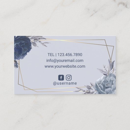 Haar Stylist Navy Blue Floral Geometrisch Goud Lij Visitekaartje (Achterkant)