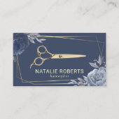 Haar Stylist Navy Blue Floral Geometrisch Goud Lij Visitekaartje (Voorkant)
