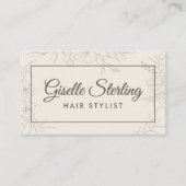 Haar Stylist Neutraal Ivoor Floral Elegant Script Visitekaartje (Voorkant)