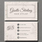 Haar Stylist Neutraal Ivoor Floral Elegant Script Visitekaartje
