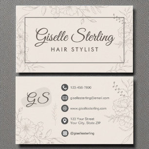 Haar Stylist Neutraal Ivoor Floral Elegant Script Visitekaartje
