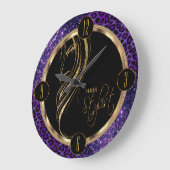 Haar Stylist Paarse Glitter en Leopard Print Grote Klok (Hoek)