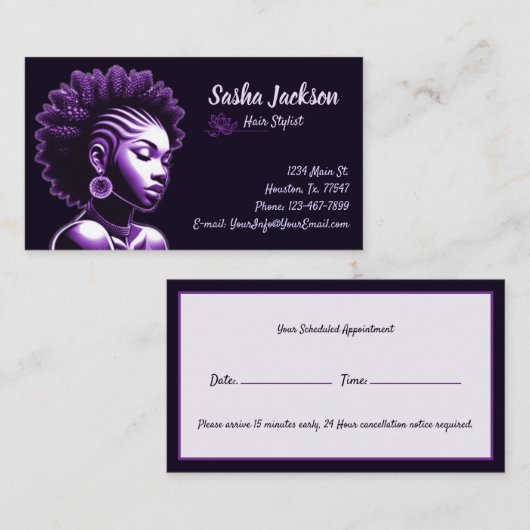 Haar Stylist Paarse Visitekaartje (Voorkant / Achterkant)