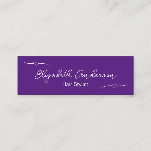 Haar Stylist Paarse Witte Hart Handgeschreven Scri Contactkaartje (Voorkant)