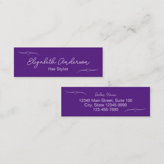 Haar Stylist Paarse Witte Hart Handgeschreven Scri Contactkaartje (Voorkant / Achterkant)