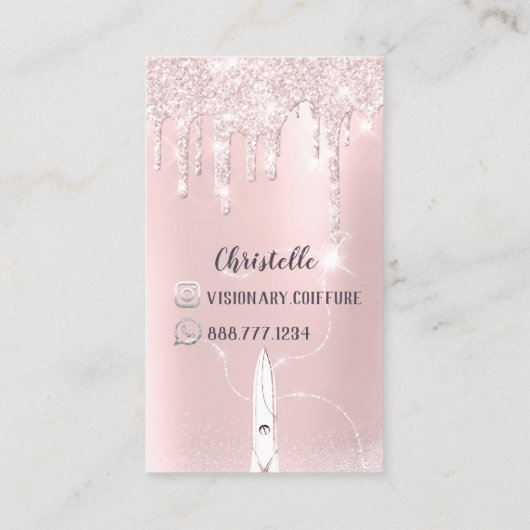 Haar Stylist Pinky Drift Glitter Coiffure Scissors Visitekaartje (Achterkant)