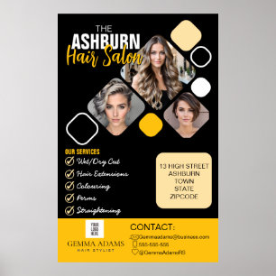 Haar Stylist Poster Custom Design in Zwart Geel