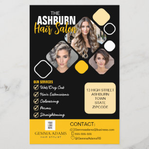 Haar Stylist Poster Custom Design in Zwart Geel Flyer