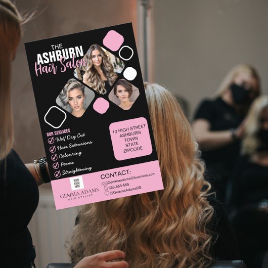 Haar Stylist Poster - Custom Design in Zwart roze Flyer