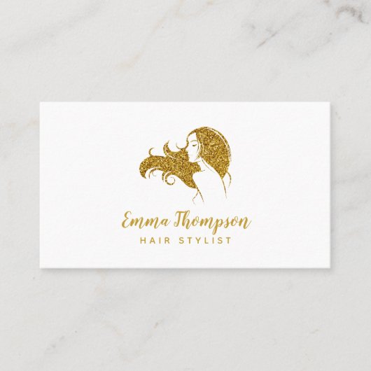 Haar Stylist Professionele Logo Wit en goud Visitekaartje (Voorkant)