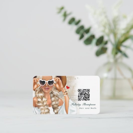 Haar Stylist QR Code Business Car Visitekaartje (Staand voorkant)