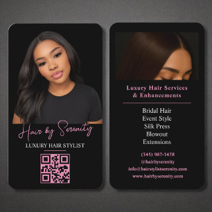 Haar Stylist QR Code Luxe Zwart Roze Schoonheid Visitekaartje