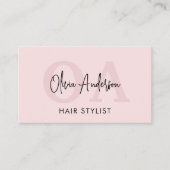 Haar Stylist QR Code Monogram Blush Pink Visitekaartje (Voorkant)