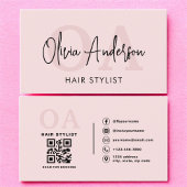Haar Stylist QR Code Monogram Blush Pink Visitekaartje