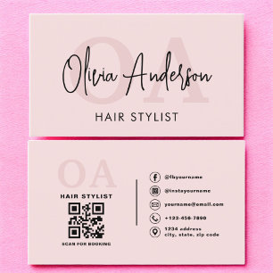 Haar Stylist QR Code Monogram Blush Pink Visitekaartje