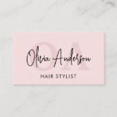 Haar Stylist QR Code Monogram Blush Pink Visitekaartje (Voorkant)