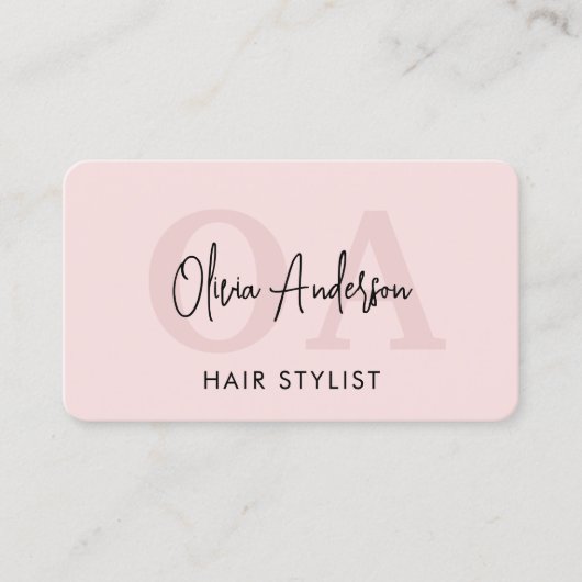 Haar Stylist QR Code Monogram Blush Pink Visitekaartje (Voorkant)