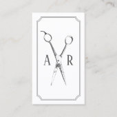 Haar Stylist Retro Scissor Monogram Logo Plain Visitekaartje (Voorkant)